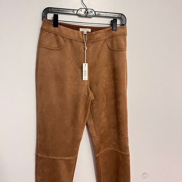 NWT MAX STUDIO faux suede pants leggings Camel Tan Sz L - Picture 2 of 12